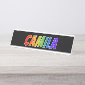 Voornaam "CAMILA": Fun Rainbow-kleuren Bureau Naambordje (Voorkant)