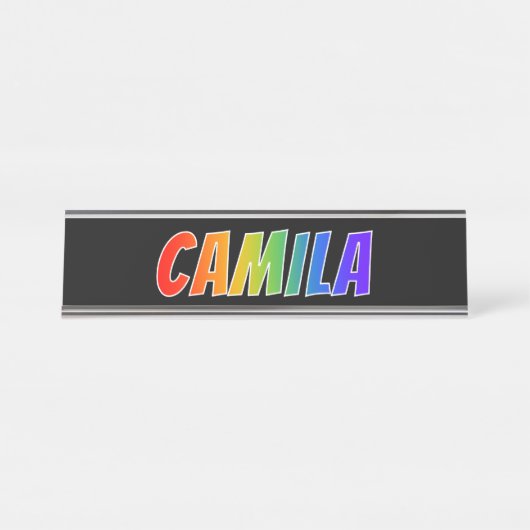 Voornaam "CAMILA": Fun Rainbow-kleuren Bureau Naambordje (Voorkant)