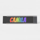Voornaam "CAMILA": Fun Rainbow-kleuren Bureau Naambordje (Voorkant)