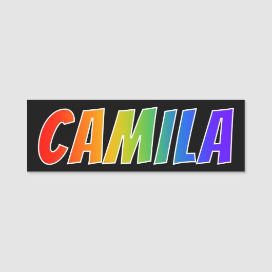Voornaam "CAMILA": Fun Rainbow-kleuren Naamplaatje (Voorkant)