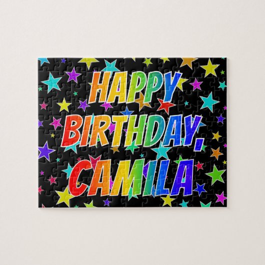 Voornaam "CAMILA", geun "HAPPY BIRTHDAY" Legpuzzel (Horizontaal)