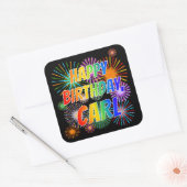 Voornaam "CARL", vun "HAPPY BIRTHDAY" Vierkante Sticker (Envelop)