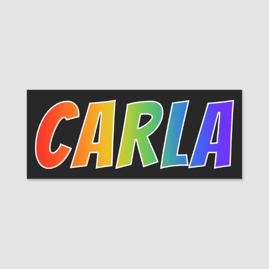 Voornaam "CARLA": Fun Rainbow-kleuren Naamplaatje (Voorkant)