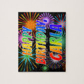 Voornaam "CARLA", gefingeerd "HAPPY BIRTHDAY" Legpuzzel (Verticaal)