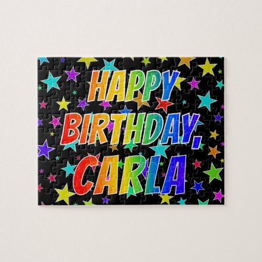 Voornaam "CARLA", geun "HAPPY BIRTHDAY" Legpuzzel (Horizontaal)