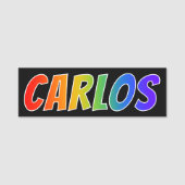 Voornaam "CARLOS": Fun Rainbow-kleuren Naamplaatje (Voorkant)