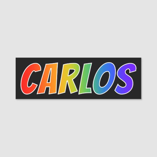 Voornaam "CARLOS": Fun Rainbow-kleuren Naamplaatje (Voorkant)