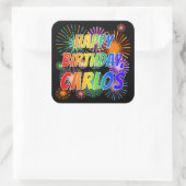 Voornaam "CARLOS", geun "HAPPY BIRTHDAY" Vierkante Sticker (Tas)