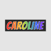 Voornaam "CAROLINE": Fun Rainbow-kleuren Naamplaatje (Voorkant)