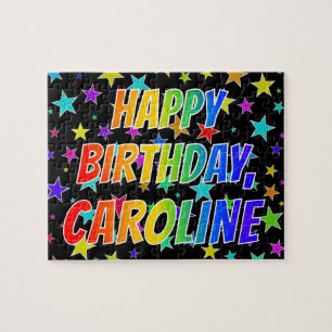Voornaam "CAROLINE", geun "HAPPY BIRTHDAY" Legpuzzel