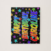 Voornaam "CAROLINE", geun "HAPPY BIRTHDAY" Legpuzzel (Verticaal)