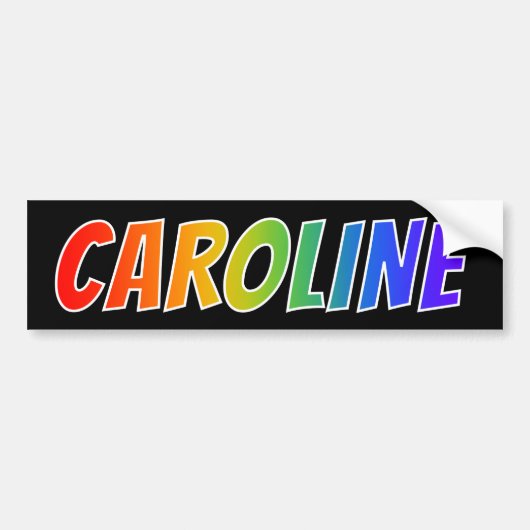Voornaam "CAROLINE": vun regenboogkleuren Bumpersticker (Voorkant)