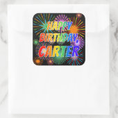 Voornaam "CARTER", gefineerd "HAPPY BIRTHDAY" Vierkante Sticker (Tas)