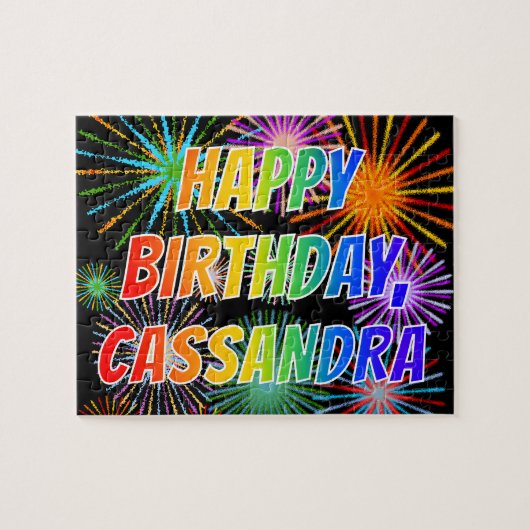 Voornaam "CASSANDRA", geun "HAPPY BIRTHDAY" Legpuzzel (Horizontaal)