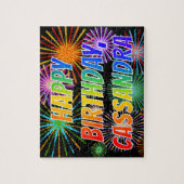 Voornaam "CASSANDRA", geun "HAPPY BIRTHDAY" Legpuzzel (Verticaal)