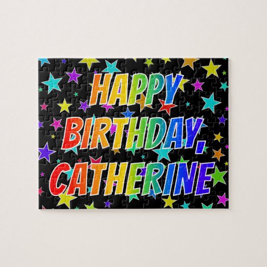 Voornaam "CATHERINE", geun "HAPPY BIRTHDAY" Legpuzzel (Horizontaal)