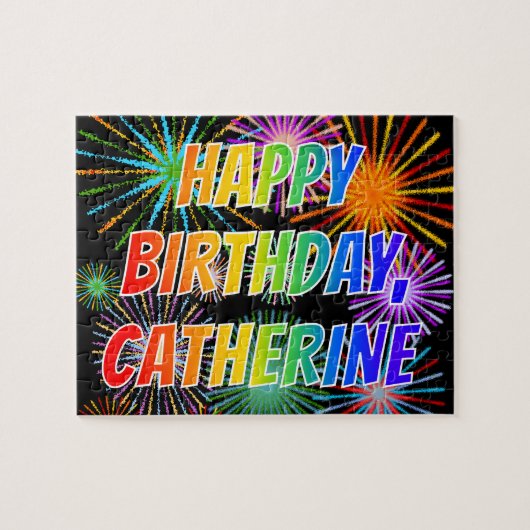 Voornaam "CATHERINE", geun "HAPPY BIRTHDAY" Legpuzzel (Horizontaal)