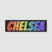 Voornaam "CHELSEA": Fun Rainbow-kleuren Naamplaatje (Voorkant)