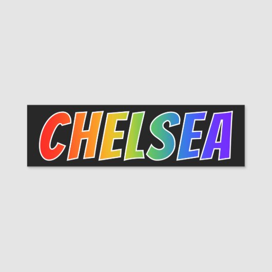 Voornaam "CHELSEA": Fun Rainbow-kleuren Naamplaatje (Voorkant)
