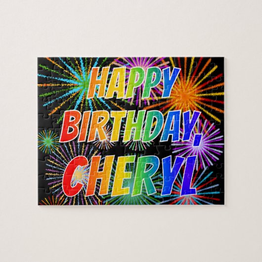 Voornaam "CHERYL", geun "HAPPY BIRTHDAY" Legpuzzel (Horizontaal)