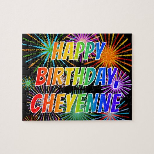 Voornaam "CHEYENNE", geun "HAPPY BIRTHDAY" Legpuzzel (Horizontaal)