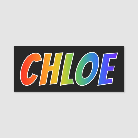 Voornaam "CHLOE": Fun Rainbow-kleuren Naamplaatje (Voorkant)