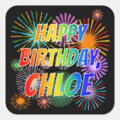 Voornaam "CHLOE", geun "HAPPY BIRTHDAY" Vierkante Sticker (Voorkant)