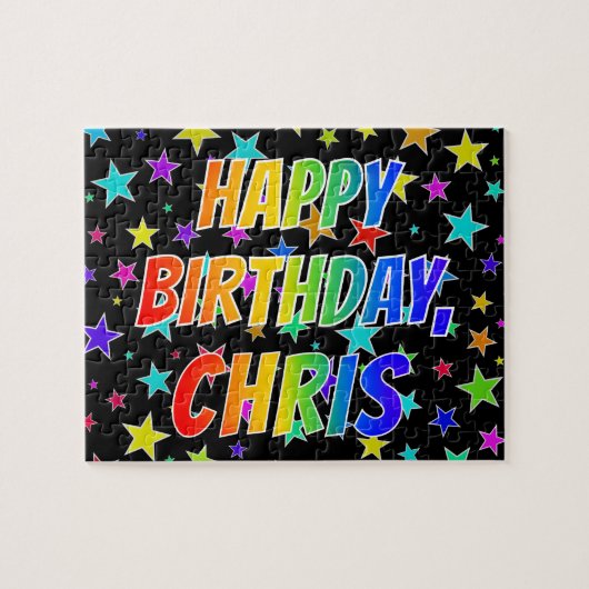 Voornaam "CHRIS", geun "HAPPY BIRTHDAY" Legpuzzel (Horizontaal)