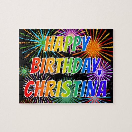 Voornaam "CHRISTINA", geun "HAPPY BIRTHDAY" Legpuzzel (Horizontaal)