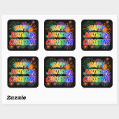 Voornaam "CHRISTINA", geun "HAPPY BIRTHDAY" Vierkante Sticker (Vel)