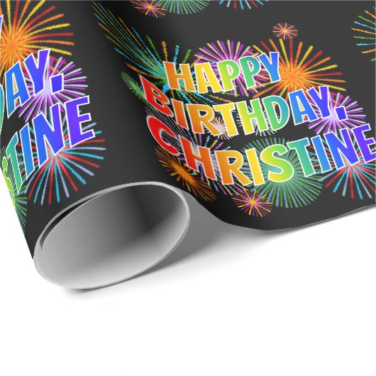 Voornaam "CHRISTINE", geun "HAPPY BIRTHDAY" Cadeaupapier (Rol Hoek)