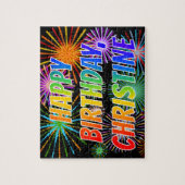 Voornaam "CHRISTINE", geun "HAPPY BIRTHDAY" Legpuzzel (Verticaal)