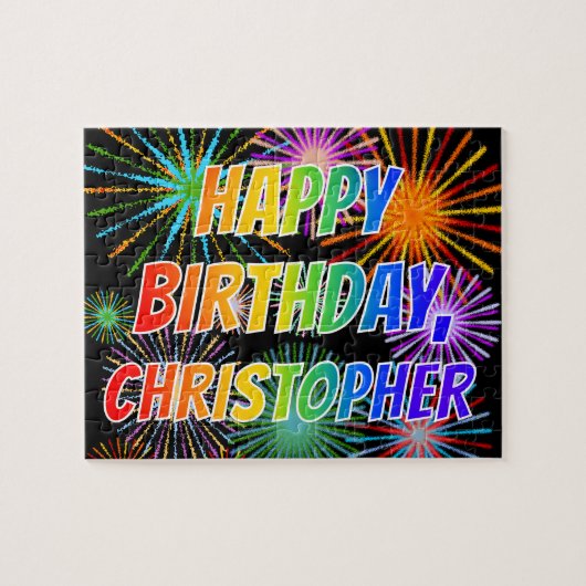 Voornaam "CHRISTOPHER", geun "HAPPY BIRTHDAY" Legpuzzel (Horizontaal)