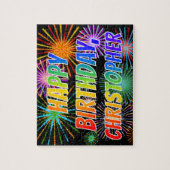 Voornaam "CHRISTOPHER", geun "HAPPY BIRTHDAY" Legpuzzel (Verticaal)