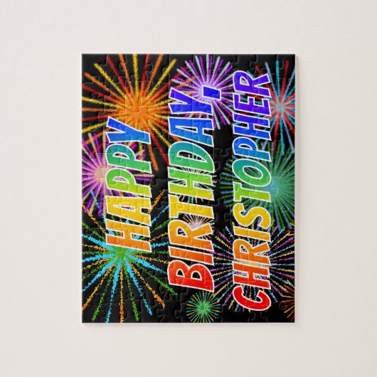 Voornaam "CHRISTOPHER", geun "HAPPY BIRTHDAY" Legpuzzel (Verticaal)