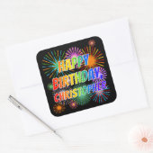 Voornaam "CHRISTOPHER", geun "HAPPY BIRTHDAY" Vierkante Sticker (Envelop)