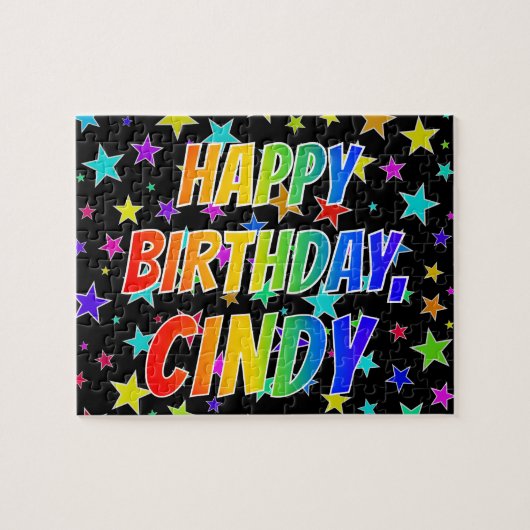 Voornaam "CINDY", geun "HAPPY BIRTHDAY" Legpuzzel (Horizontaal)