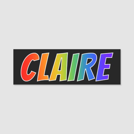Voornaam "CLAIRE": Fun Rainbow-kleuren Naamplaatje (Voorkant)