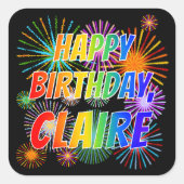 Voornaam "CLAIRE", geun "HAPPY BIRTHDAY" Vierkante Sticker (Voorkant)