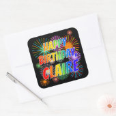 Voornaam "CLAIRE", geun "HAPPY BIRTHDAY" Vierkante Sticker (Envelop)