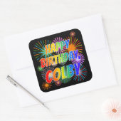 Voornaam "COLBY", afgekort "HAPPY BIRTHDAY" Vierkante Sticker (Envelop)