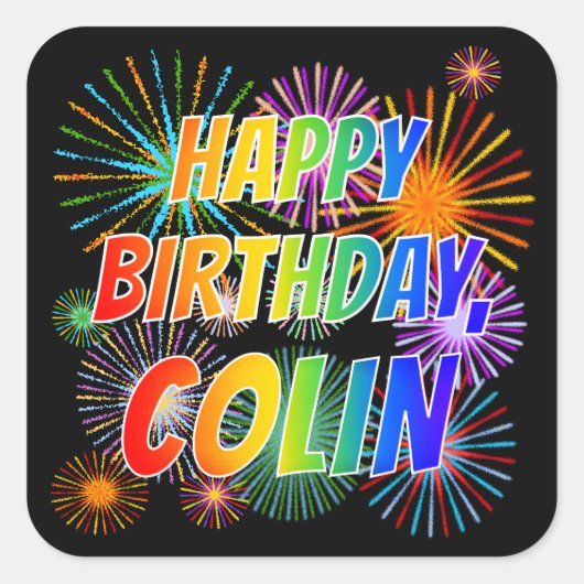 Voornaam "COLIN", geun "HAPPY BIRTHDAY" Vierkante Sticker (Voorkant)