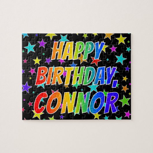 Voornaam "CONNOR", geun "HAPPY BIRTHDAY" Legpuzzel (Horizontaal)