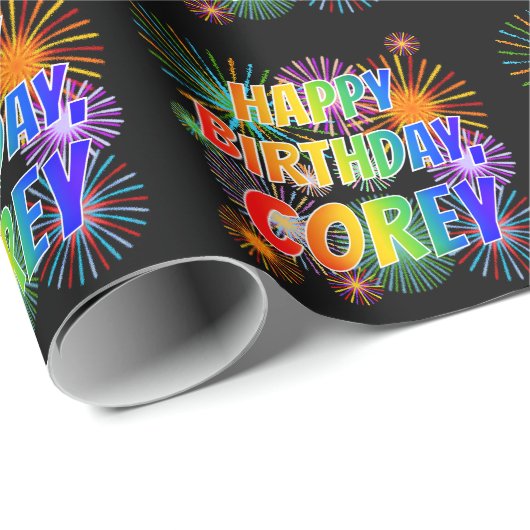 Voornaam "COREY", geun "HAPPY BIRTHDAY" Cadeaupapier (Rol Hoek)
