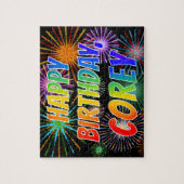 Voornaam "COREY", geun "HAPPY BIRTHDAY" Legpuzzel (Verticaal)