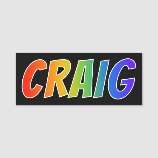 Voornaam "CRAIG": vun regenboogkleuren Naamplaatje (Voorkant)
