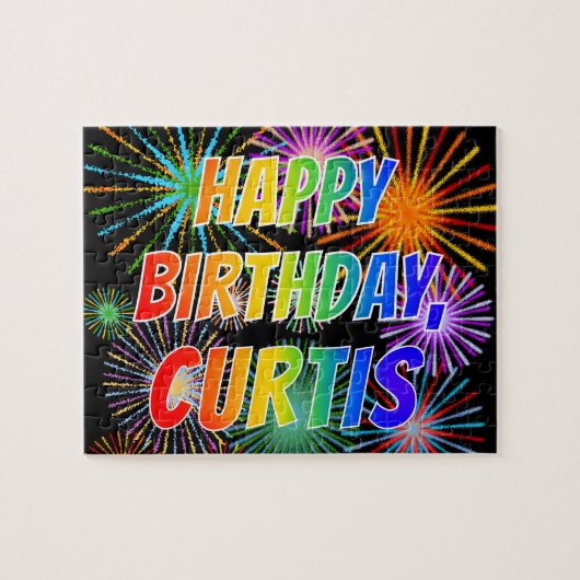 Voornaam "CURTIS", geun "HAPPY BIRTHDAY" Legpuzzel (Horizontaal)