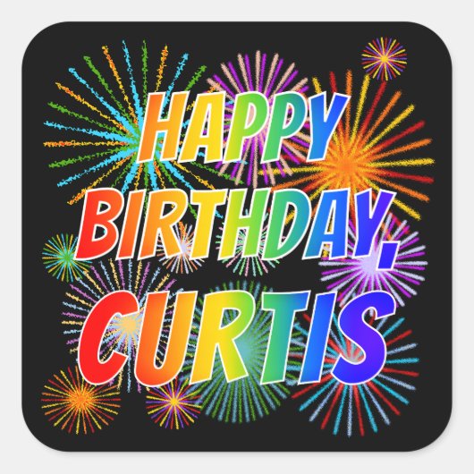 Voornaam "CURTIS", geun "HAPPY BIRTHDAY" Vierkante Sticker (Voorkant)