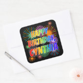 Voornaam "CYNTHIA", vun "HAPPY BIRTHDAY" Vierkante Sticker (Envelop)