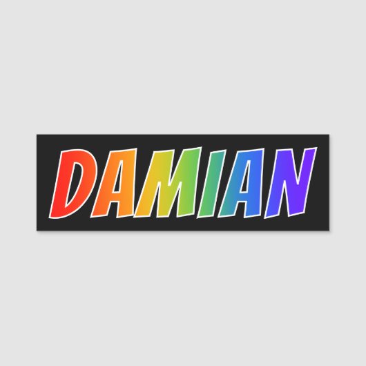 Voornaam "DAMIAN": Fun Rainbow-kleuren Naamplaatje (Voorkant)